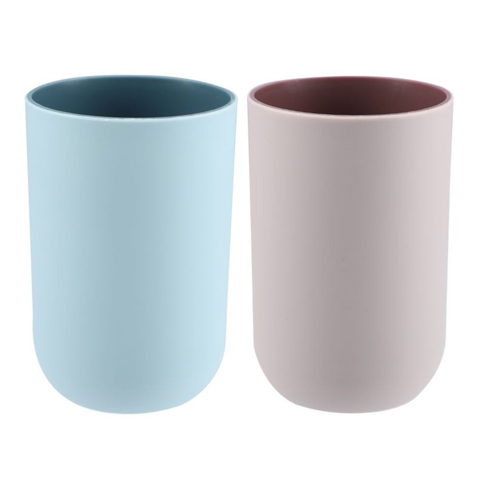 2Pcs Bathroom Toothbrush Cup Blue Pink 4.33''x2.76'' 350ml